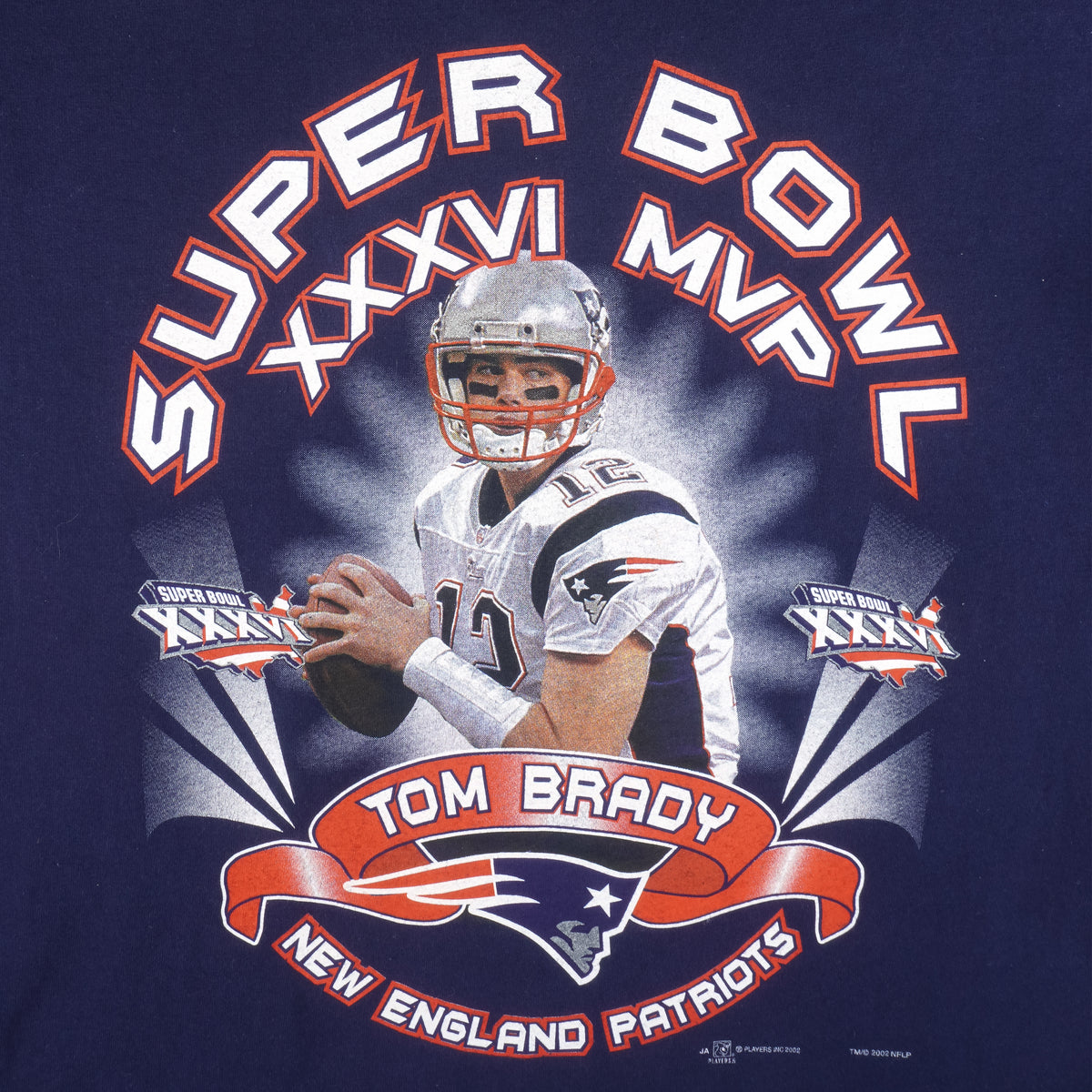 NFL (Gildan) - New England Patriots Tom Brady Super Bowl 26th T-Shirt 2002 Large Vintage Retro Football