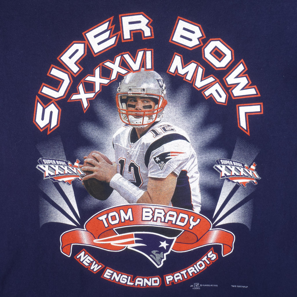 NFL (Gildan) - New England Patriots Tom Brady Super Bowl 26th T-Shirt 2002 Large Vintage Retro Football