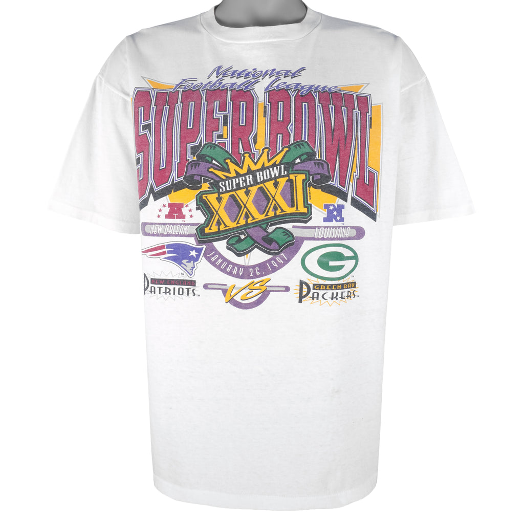 NFL (Oneita) - Packers VS Patriots Super Bowl 31st T-Shirt 1997 X-Large Vintage Retro Football
