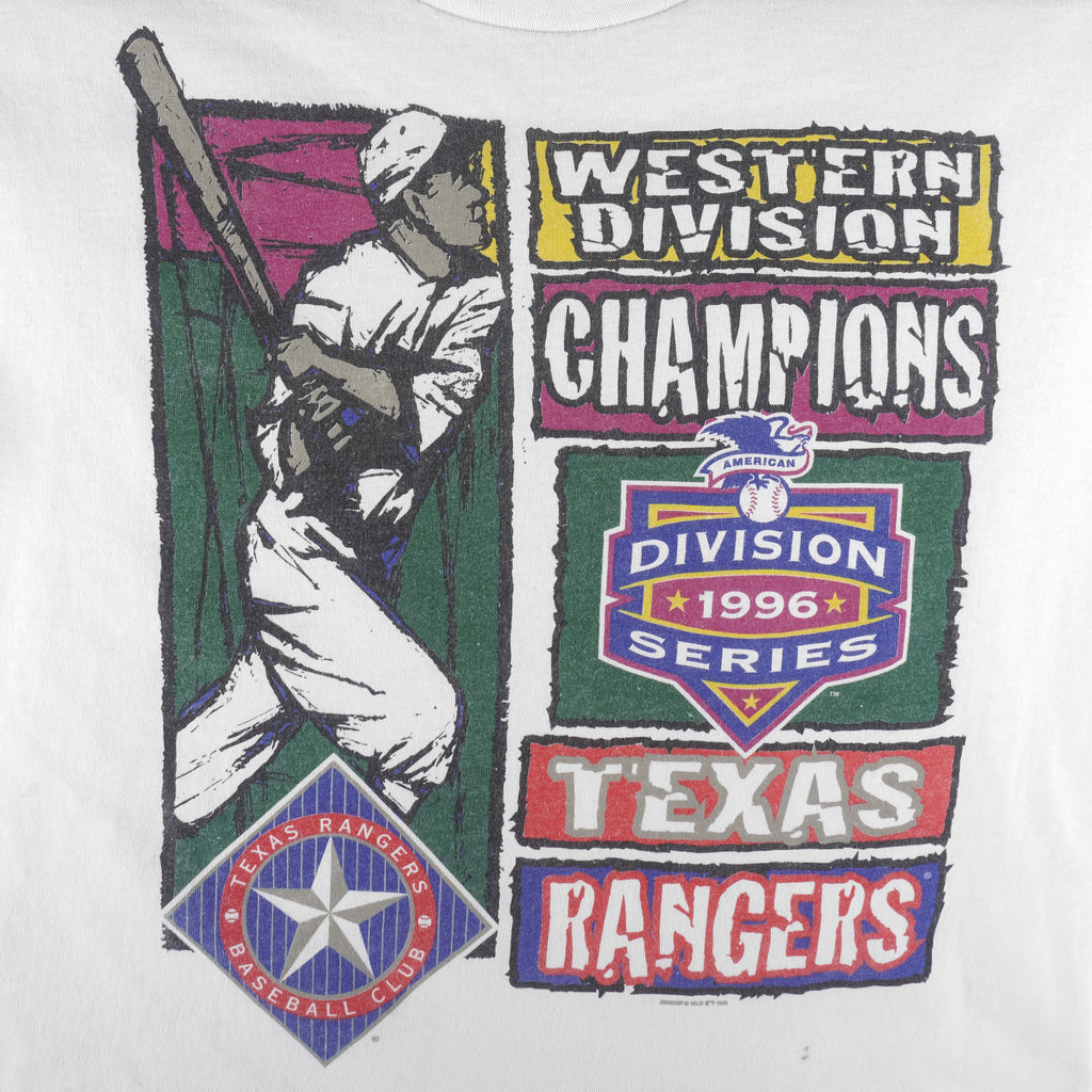 Starter - Texas Rangers West Champions Single Stitch T-Shirt 1996 Large Vintage Retro Baseball