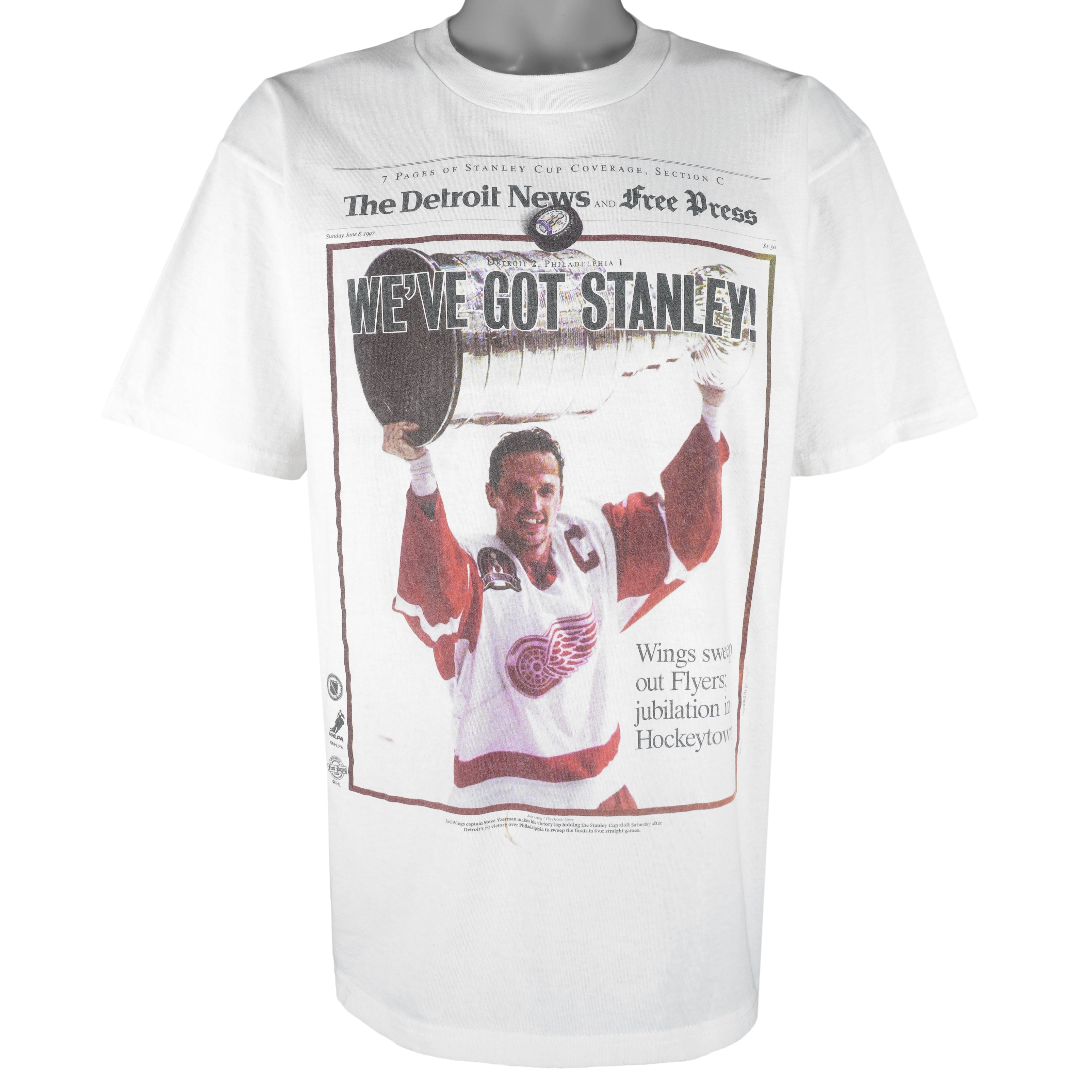 NHL (Gildan) - Detroit Red Wings We've Got Stanley T-Shirt 1990s X-Large Vintage Retro Hockey