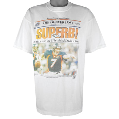 NFL (Gildan) - Denver Broncos Superb! Front Pages T-Shirt 1998 X-Large