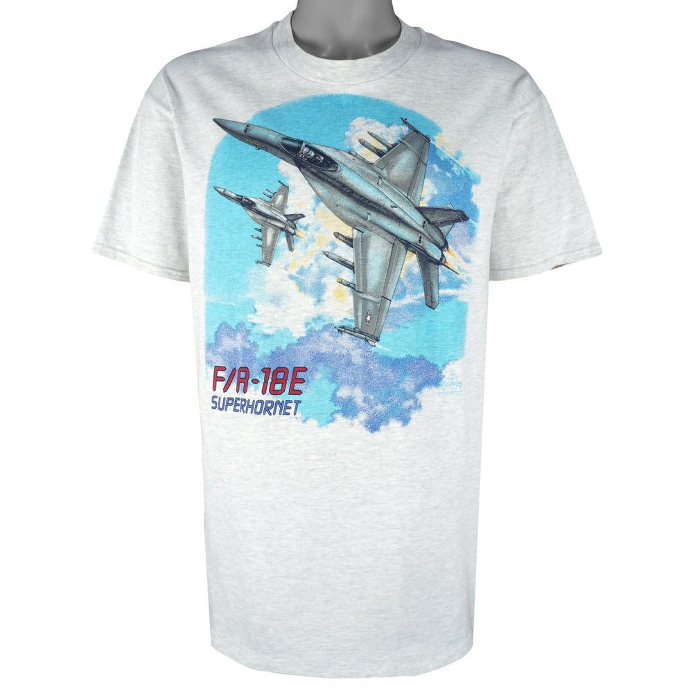 Vintage (Hanes) - Grey F/A18 Super Hornet T-Shirt 1990s Large Vintage Retro
