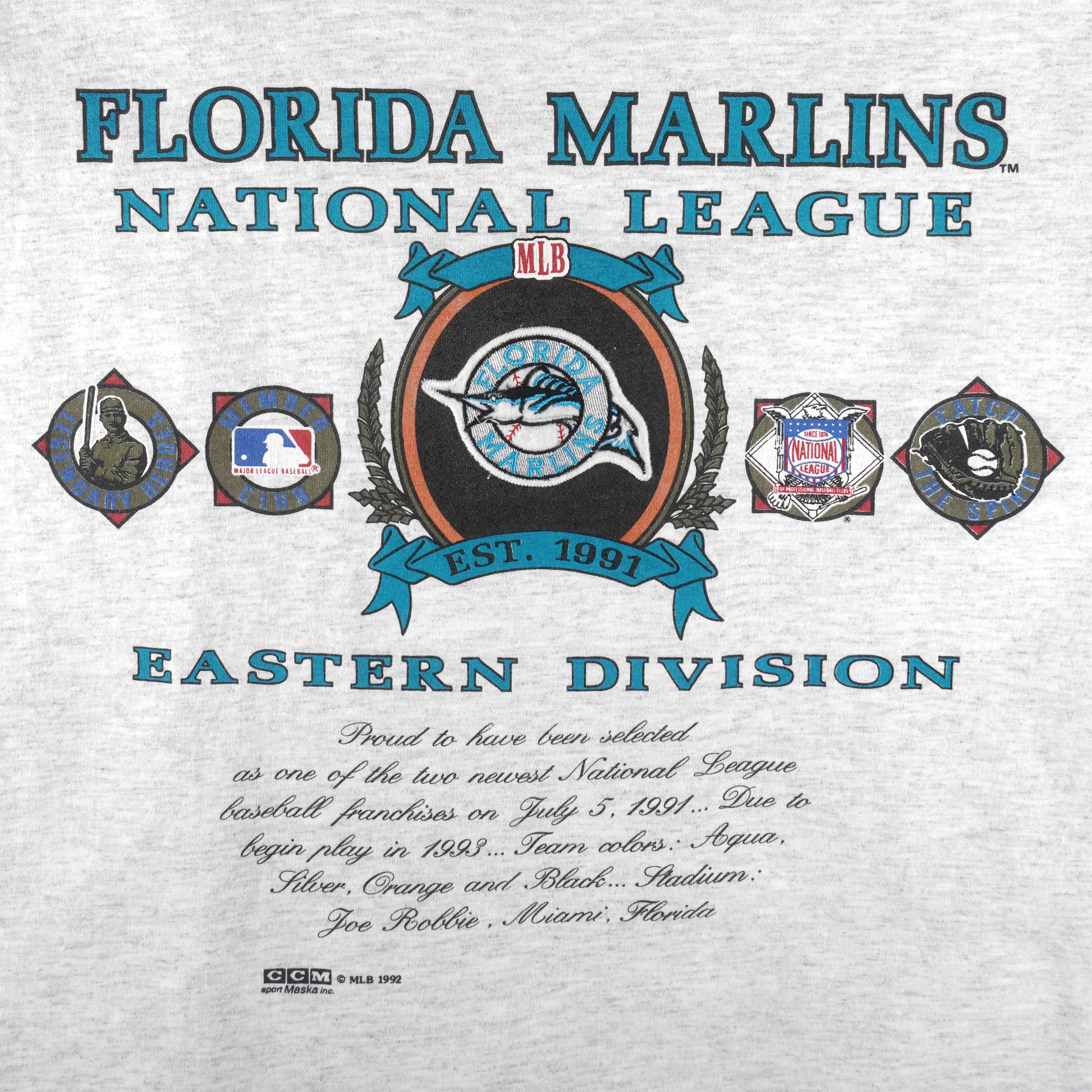 MLB (Nutmeg) - Florida Marlins Single Stitch T-Shirt 1992 X-Large Vintage Retro Baseball