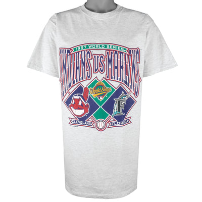 MLB (Logo 7) - Cleveland Indians VS Florida Marlins T-Shirt 1997 Large