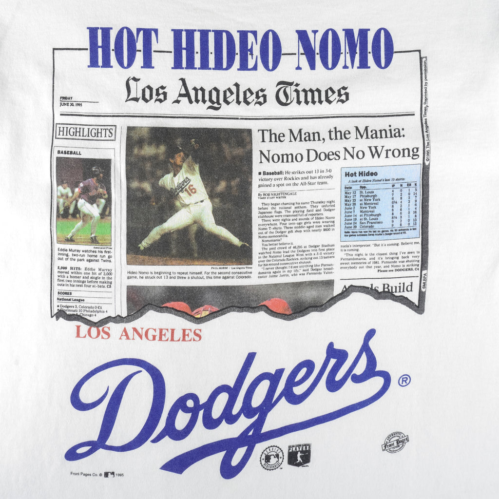 MLB (Tultex) - Los Angeles Dodgers Hideo Nomo T-Shirt 1995 Large Vintage Retro Baseball