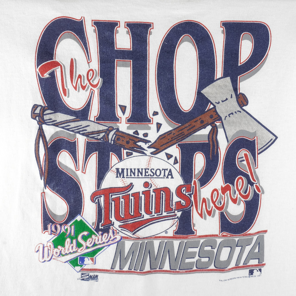 MLB (Salem) - Minnesota Twins The Chop Stops T-Shirt 1991 Medium Vintage Retro