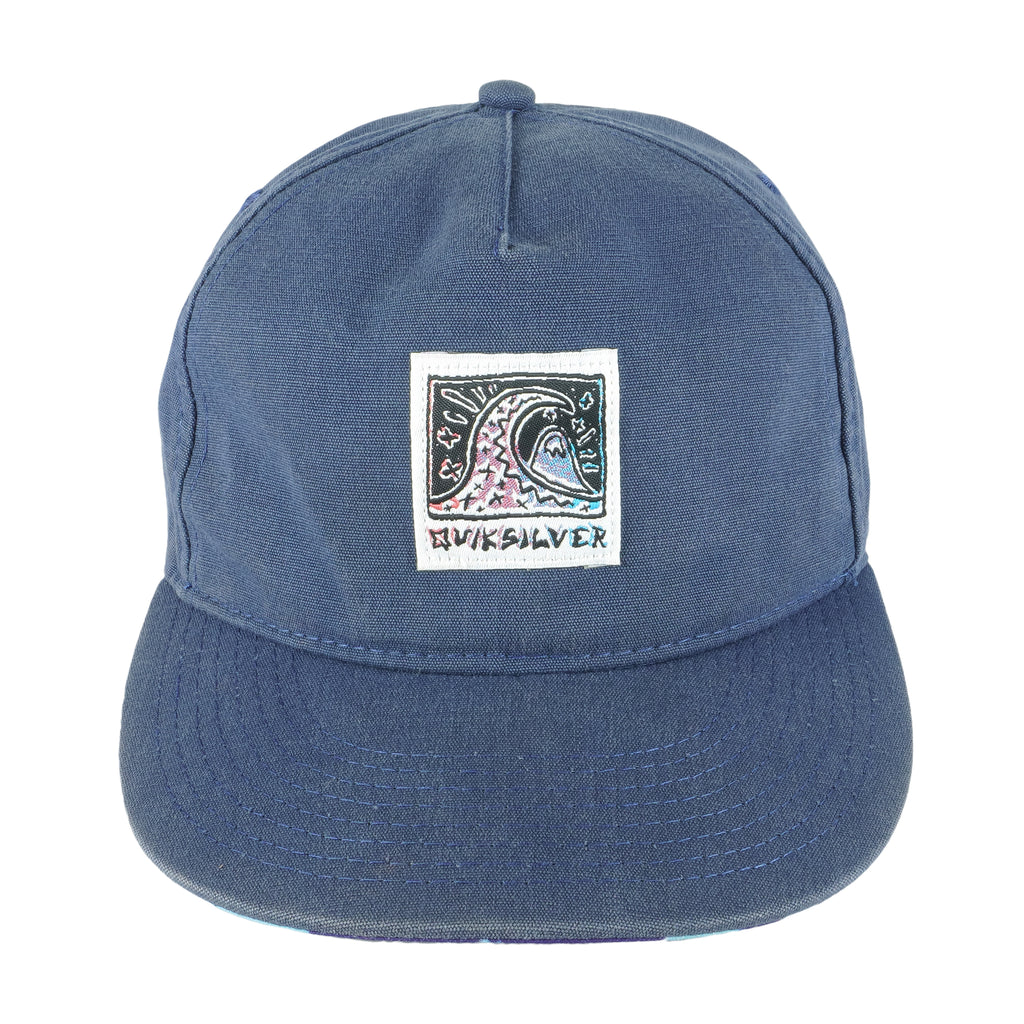 Quicksilver - Blue Denim Embroidered Snapback Hat 1990s OSFA Vintage Retro