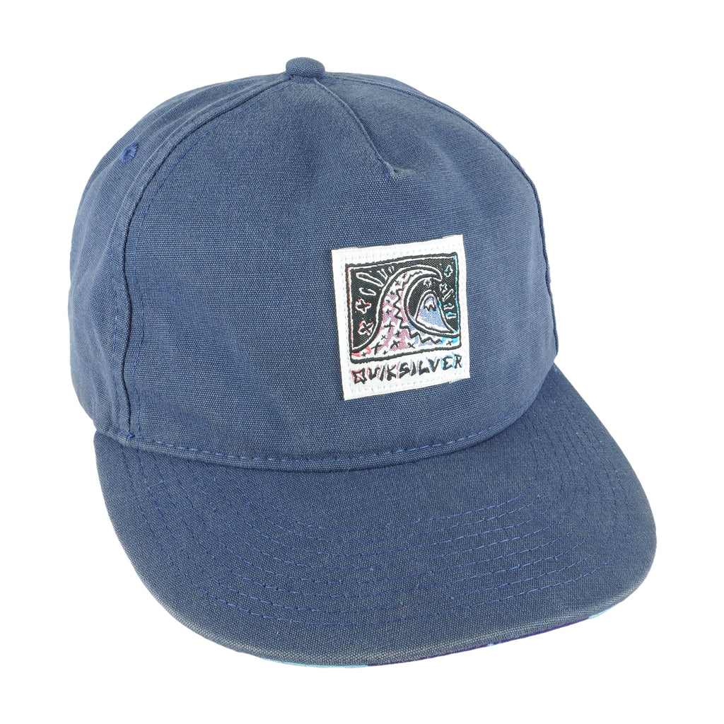 Quicksilver - Blue Denim Embroidered Snapback Hat 1990s OSFA Vintage Retro