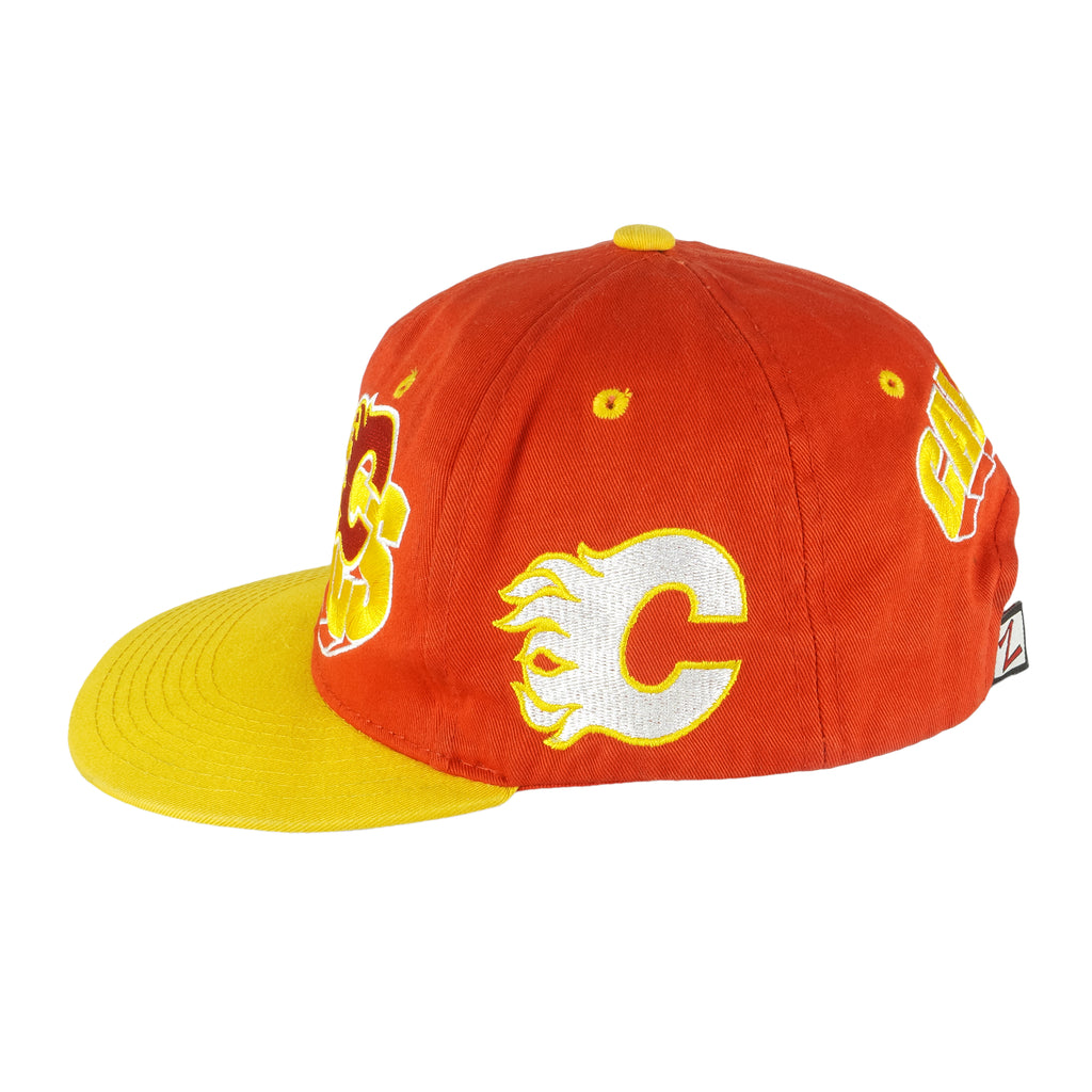 NHL (Zephyr) - Calgary Flames Embroidered Snapback Hat 1990s OSFA Vintage Retro Hockey