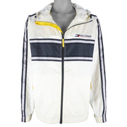 Tommy Hilfiger - White Zip-Up Hooded Windbreaker 1990s Large Vintage Retro