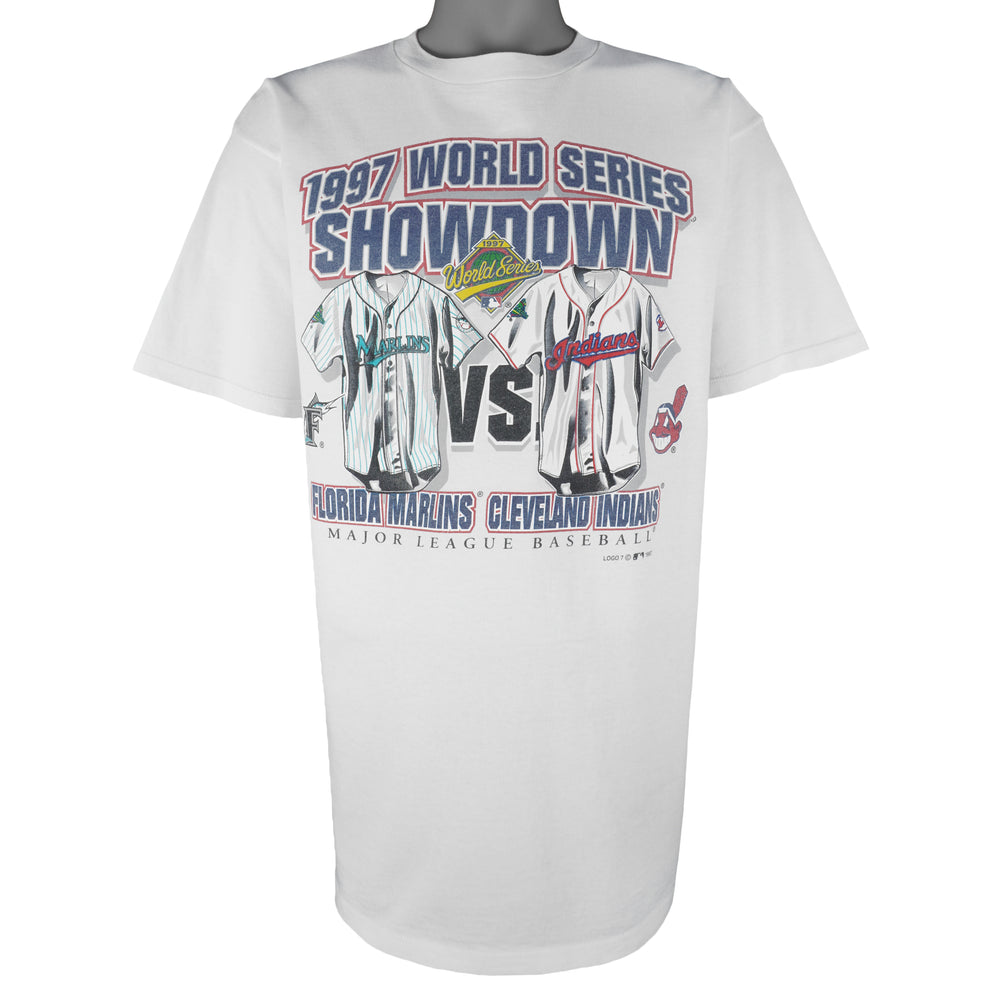 MLB (Tultex) - Cleveland Indians VS Florida Marlins World Champions T-Shirt 1997 X-Large Vintage Retro Baseball