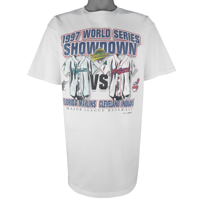 Vintage MLB (TULTEX) - Florida Marlins Vs Cleveland Indians World Champions T-Shirt 1997 X-Large