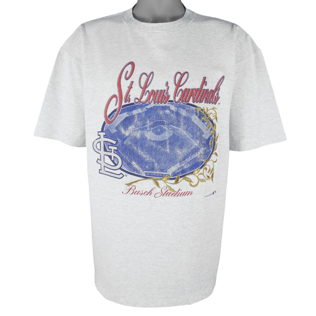 MLB (Nutmeg) - St. Louis Cardinals Busch Stadium Embroidered T-Shirt 1990s Large Vintage Retro Baseball