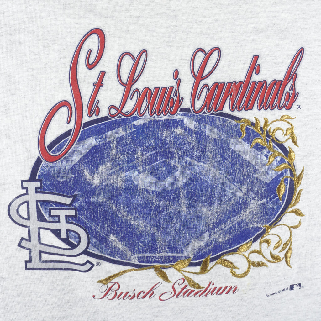 MLB (Nutmeg) - St. Louis Cardinals Busch Stadium Embroidered T-Shirt 1990s Large Vintage Retro Baseball