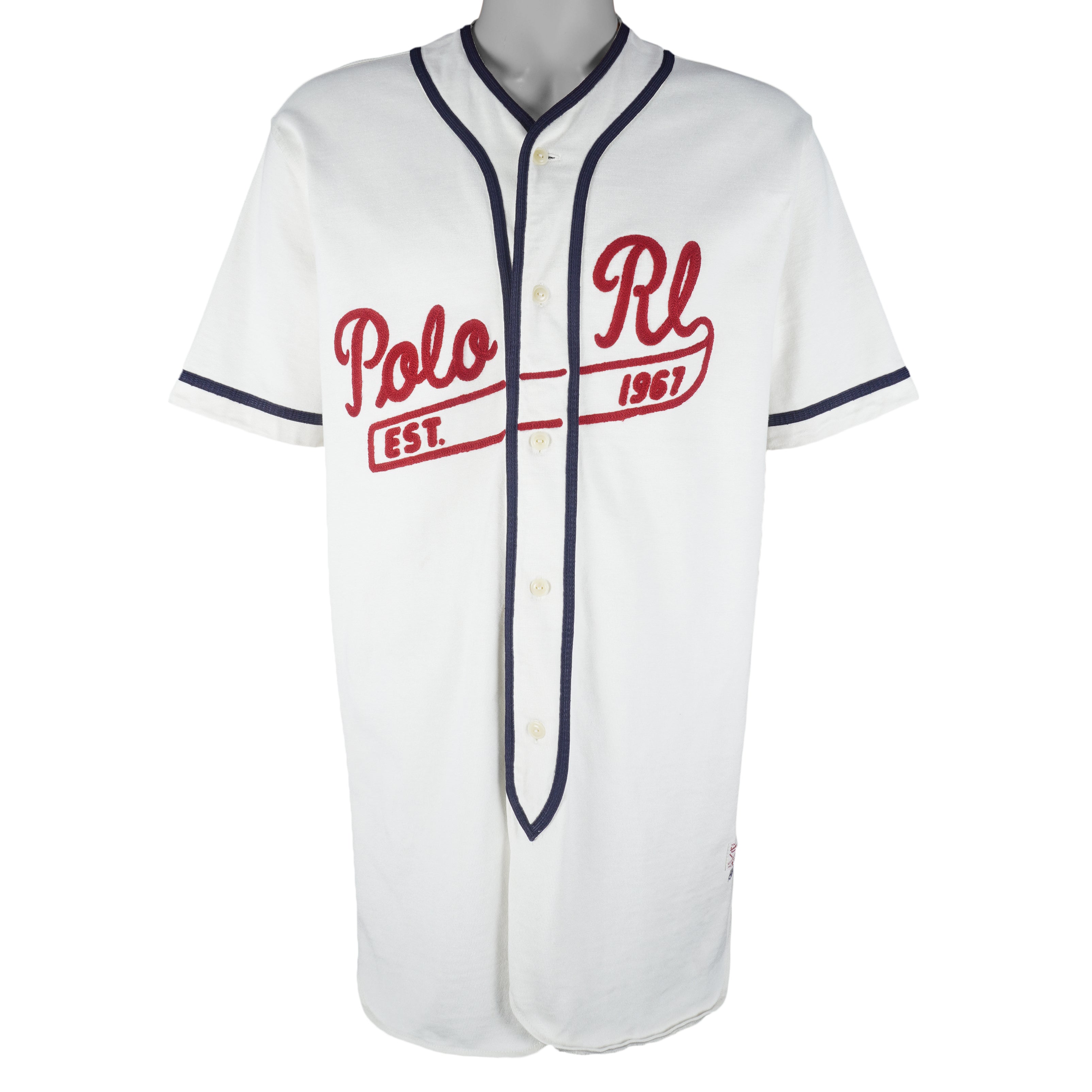 Ralph Lauren - White Polo EST.1967 Button-Up Jersey T-Shirt 1990s Large Vintage Retro