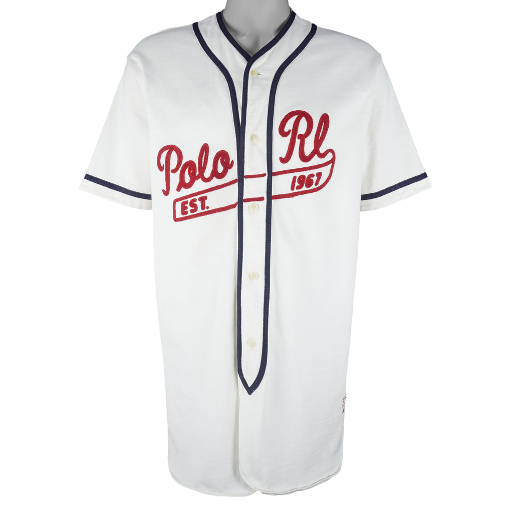 Ralph Lauren - White Polo EST.1967 Button-Up Jersey T-Shirt 1990s Large Vintage Retro