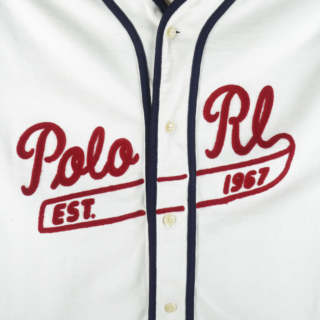 Ralph Lauren - White Polo EST.1967 Button-Up Jersey T-Shirt 1990s Large Vintage Retro