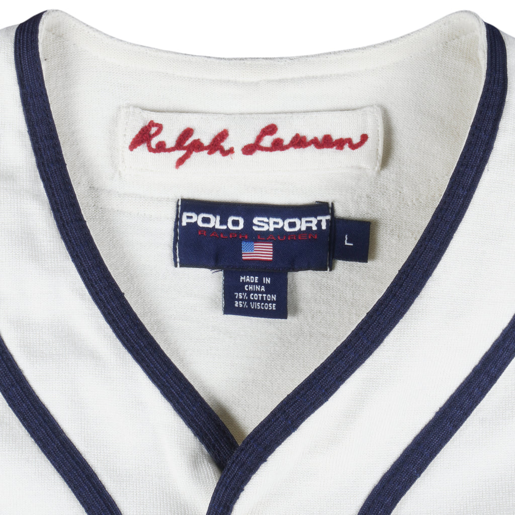 Ralph Lauren - White Polo EST.1967 Button-Up Jersey T-Shirt 1990s Large Vintage Retro