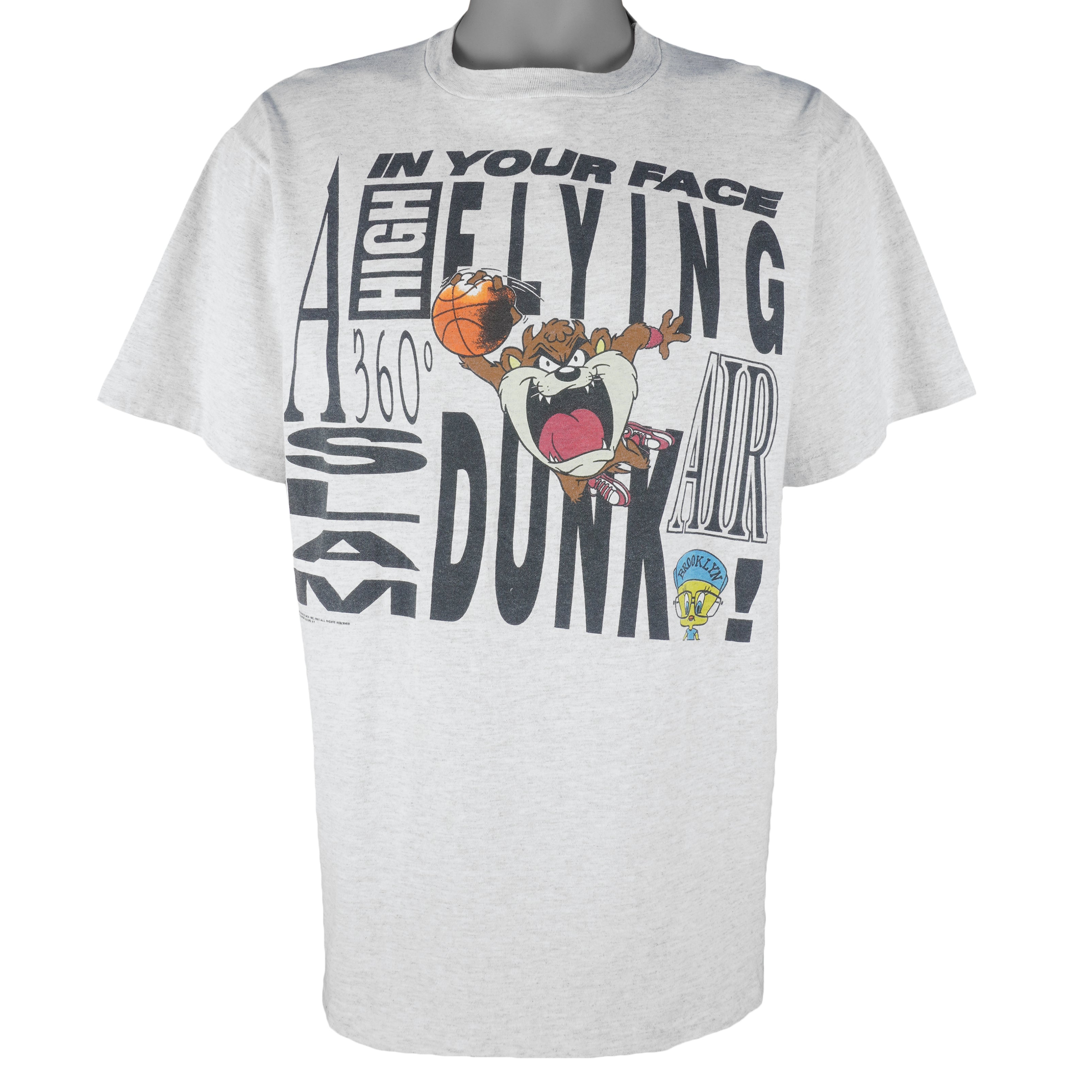 Looney Tunes - Taz Slam Dunk Breakout Single Stitch T-Shirt 1991 X-Large Vintage Retro Basketball