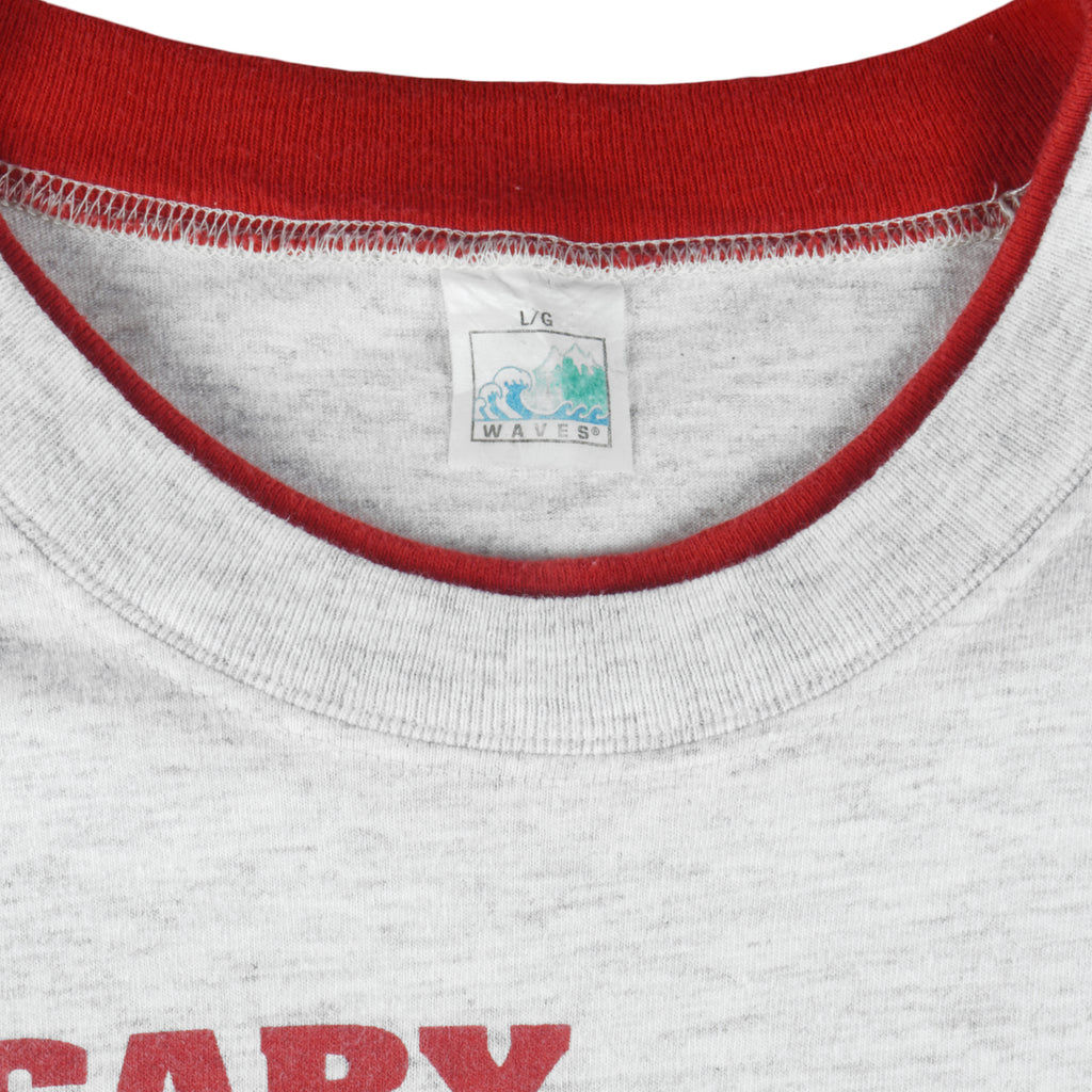 NHL (Waves) - Calgary Flames Big Logo Single Stitch T-Shirt 1992 Large Vintage Retro Hockey