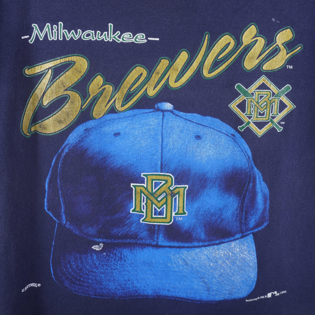 MLB (Nutmeg) - Milwaukee Brewers Single Stitch T-Shirt 1995 X-Large Vintage Retro Baseball