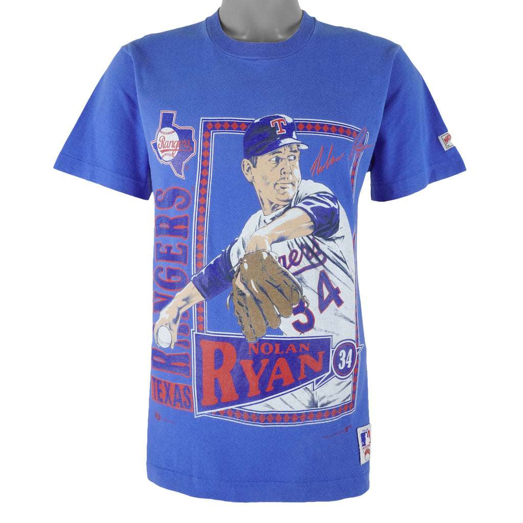 MLB (Nutmeg) - Texas Rangers Nolan Ryan Single Stitch T-Shirt 1992 Medium Vintage Retro Baseball