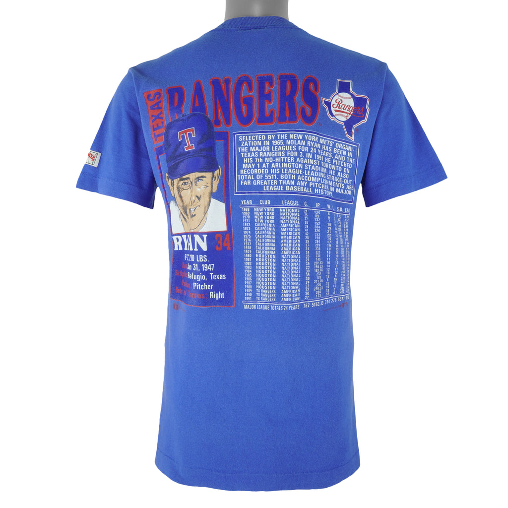 MLB (Nutmeg) - Texas Rangers Nolan Ryan Single Stitch T-Shirt 1992 Medium Vintage Retro Baseball