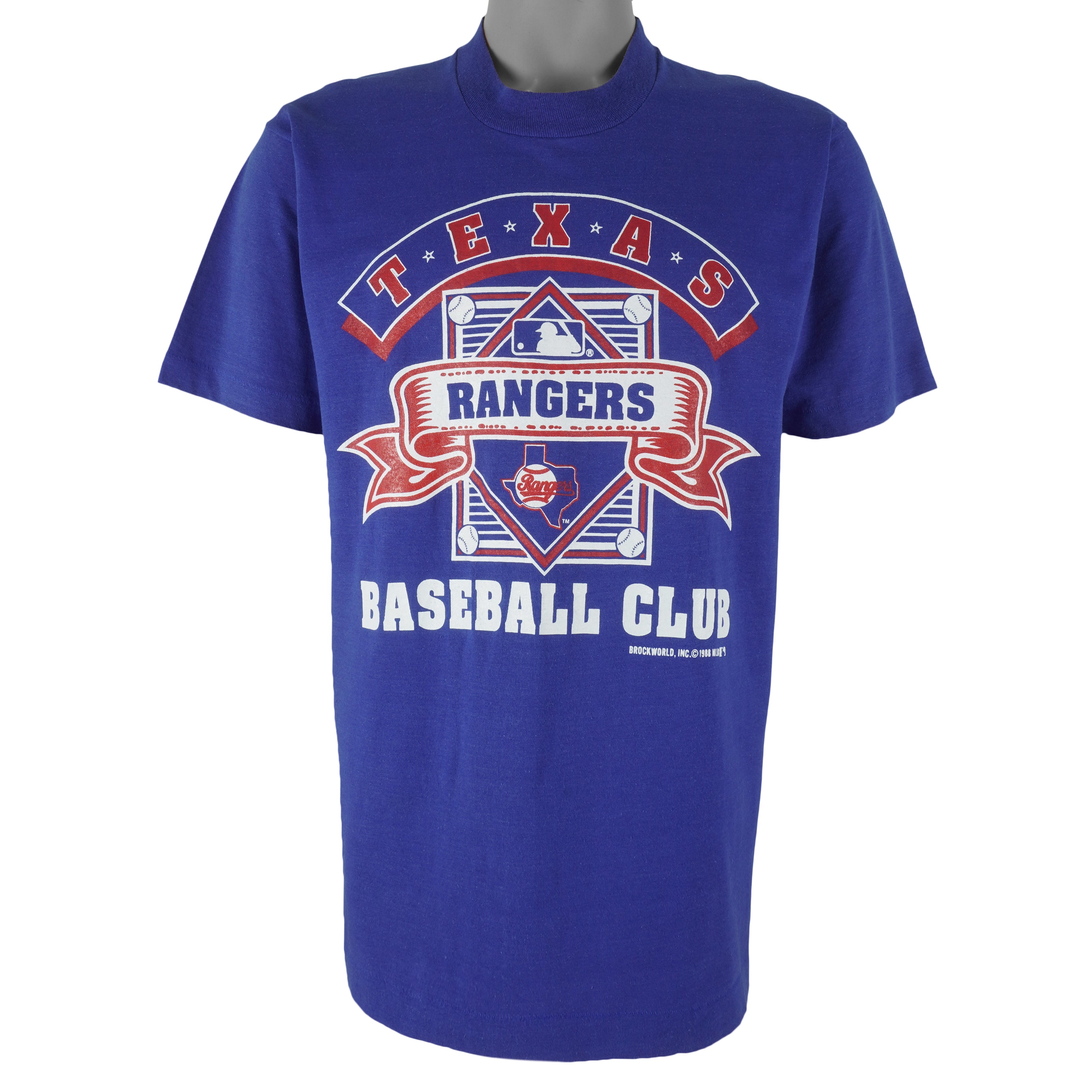 MLB - Blue Texas Rangers Single Stitch T-Shirt 1988 Large Vintage Retro Baseball