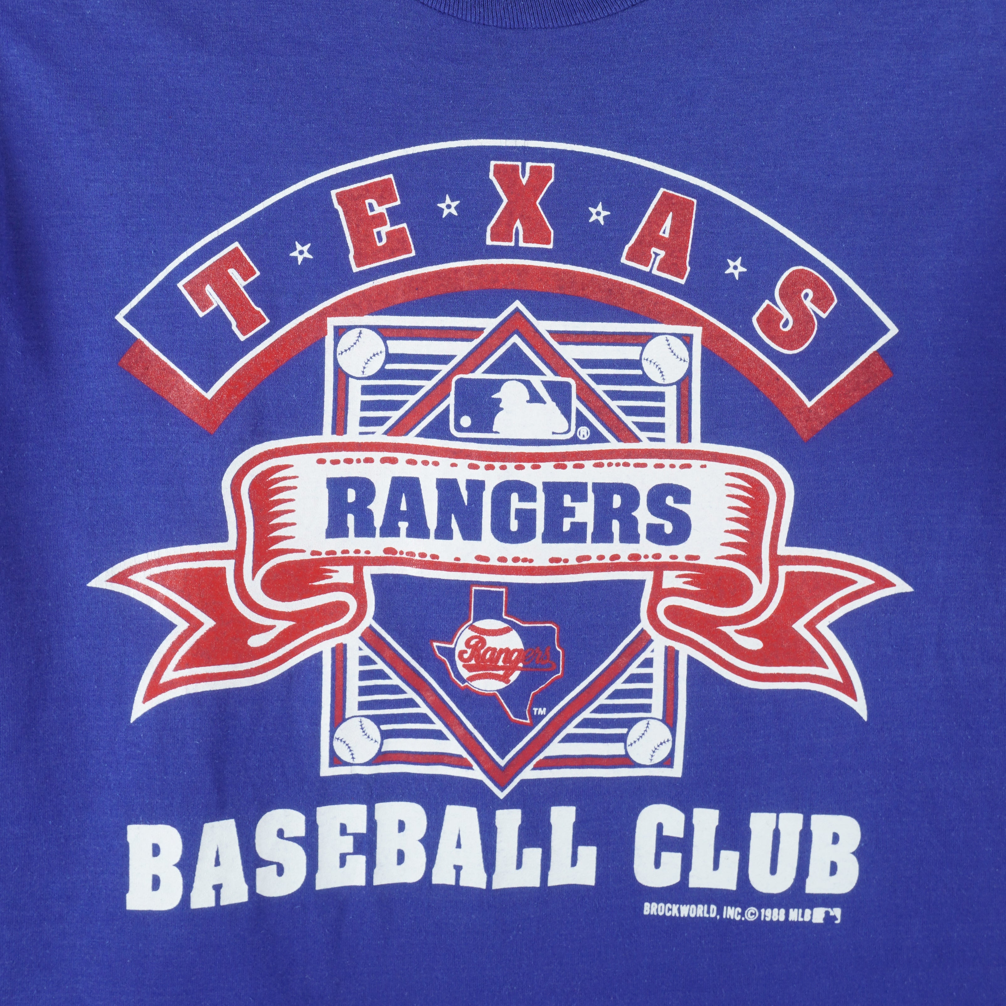 MLB - Blue Texas Rangers Single Stitch T-Shirt 1988 Large Vintage Retro Baseball