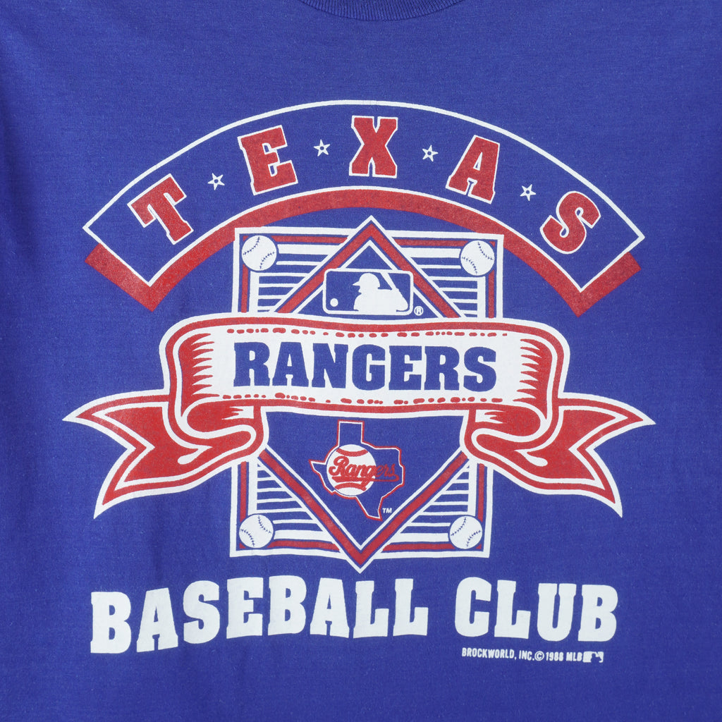 MLB - Blue Texas Rangers Single Stitch T-Shirt 1988 Large Vintage Retro Baseball
