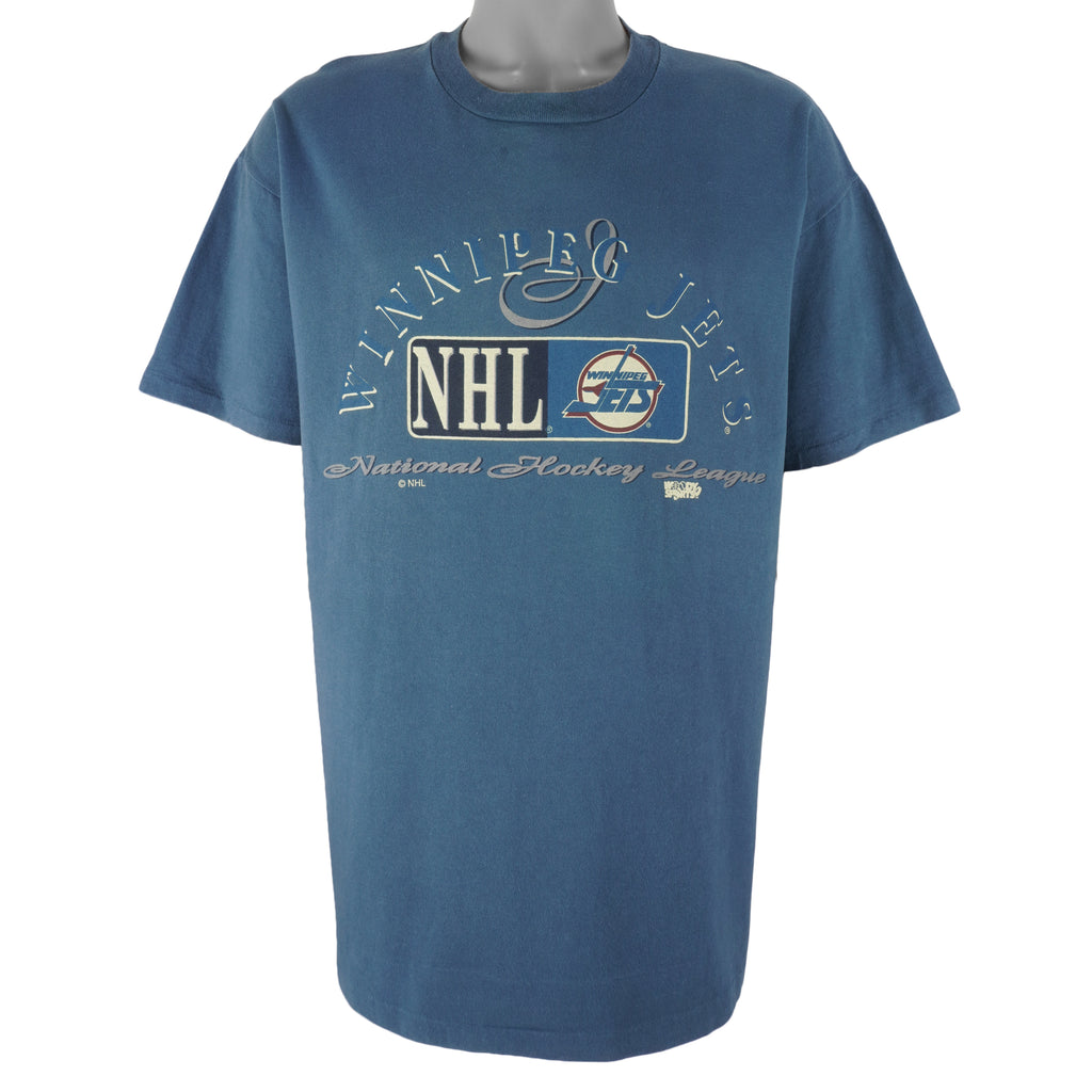 NHL (Woody Sport) - Winnipeg Jets Single Stitch T-Shirt 1990s X-Large Vintage Retro Hockey