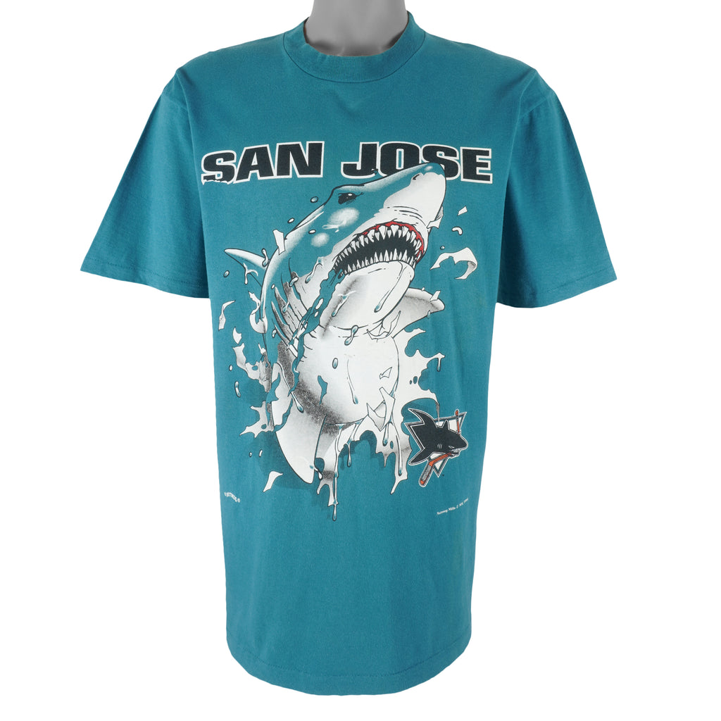 NHL (Nutmeg) - San Jose Sharks Breakout Single Stitch T-Shirt 1994 Large Vintage Retro Hockey