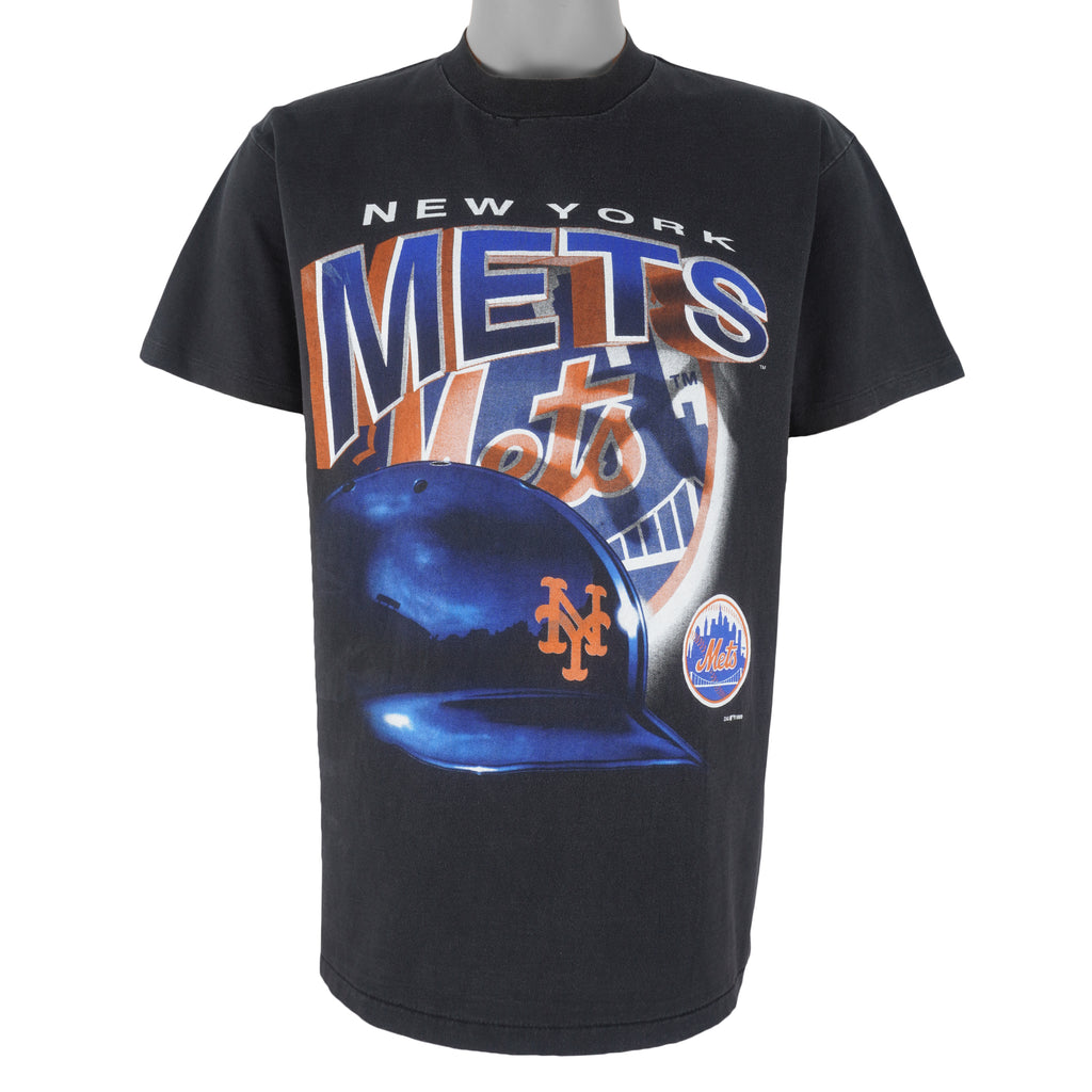 MLB (Power Pro) - New York Mets Helmet Single Stitch T-Shirt 1999 Large Vintage Retro Baseball
