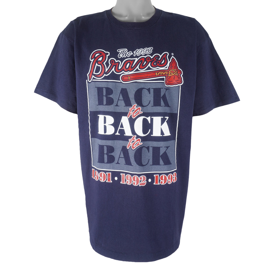 MLB (Salem) - Atlanta Braves Back to Back to Back Single Stitch T-Shirt 1993 Large Vintage Retro Baseball