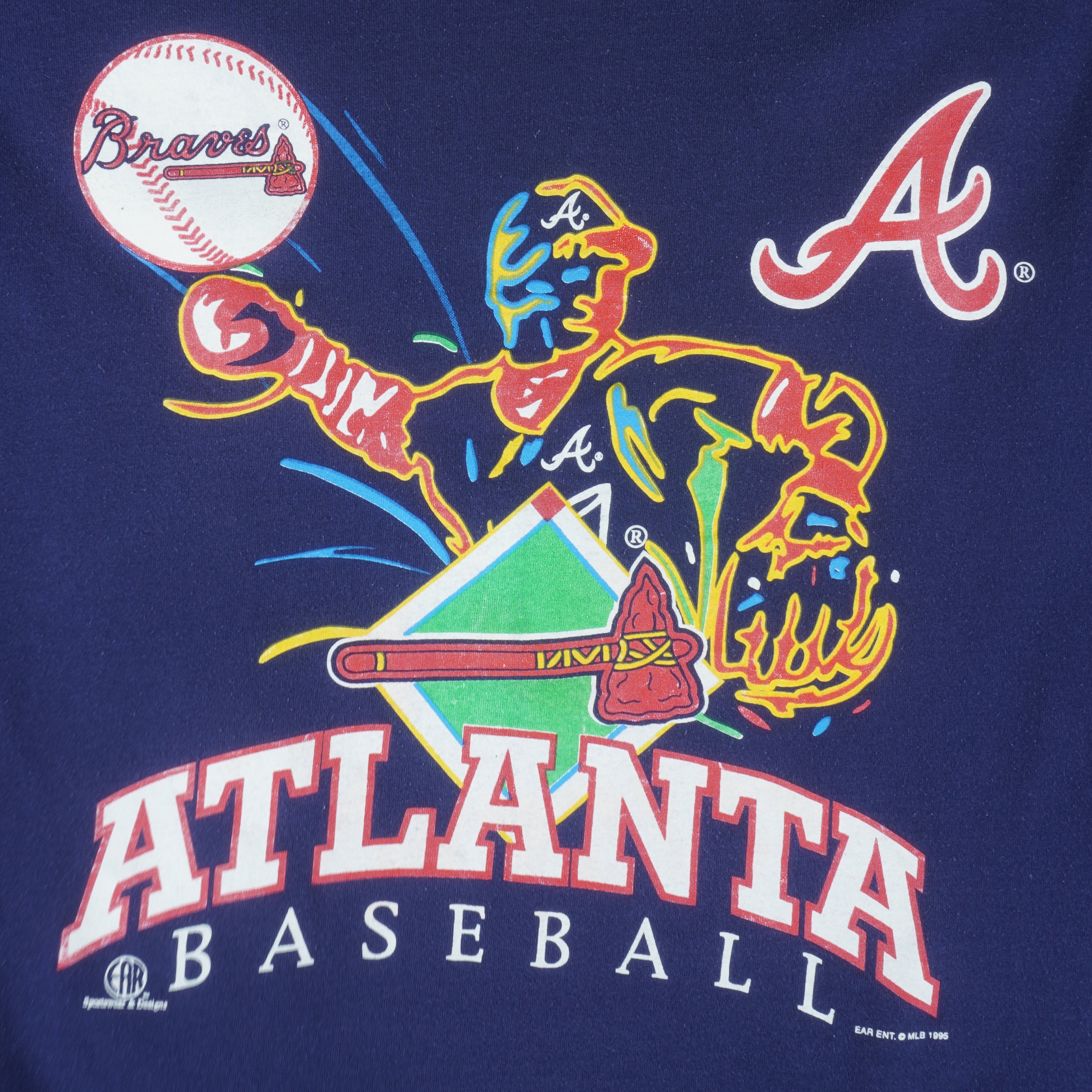 MLB - Atlanta Braves Baseball Spell-Out T-Shirt 1995 Large Vintage Retro BaseBaseball