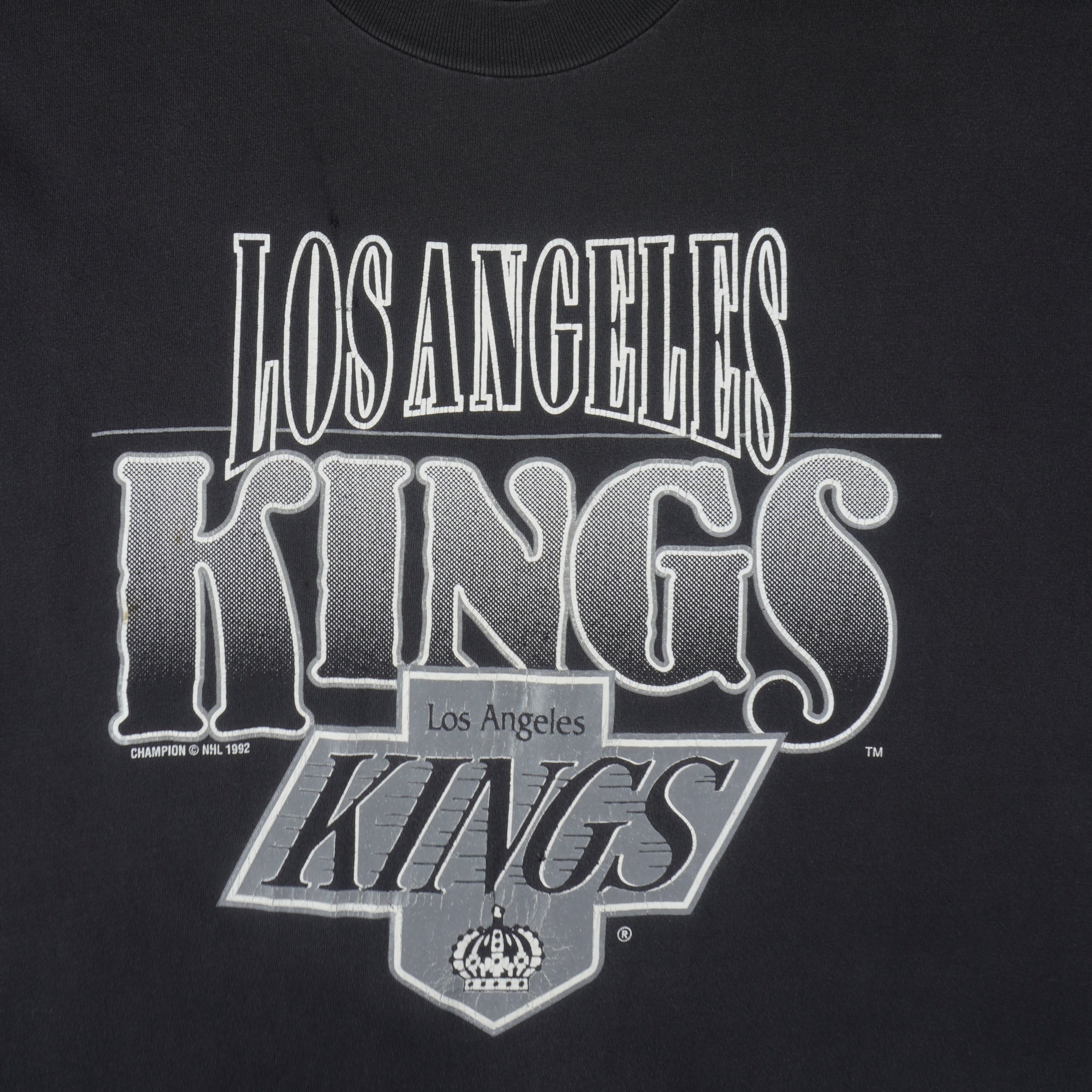 NHL (Champion) - Los Angeles Kings Big logo Hockey T-Shirt 1992 Large Vintage Retro