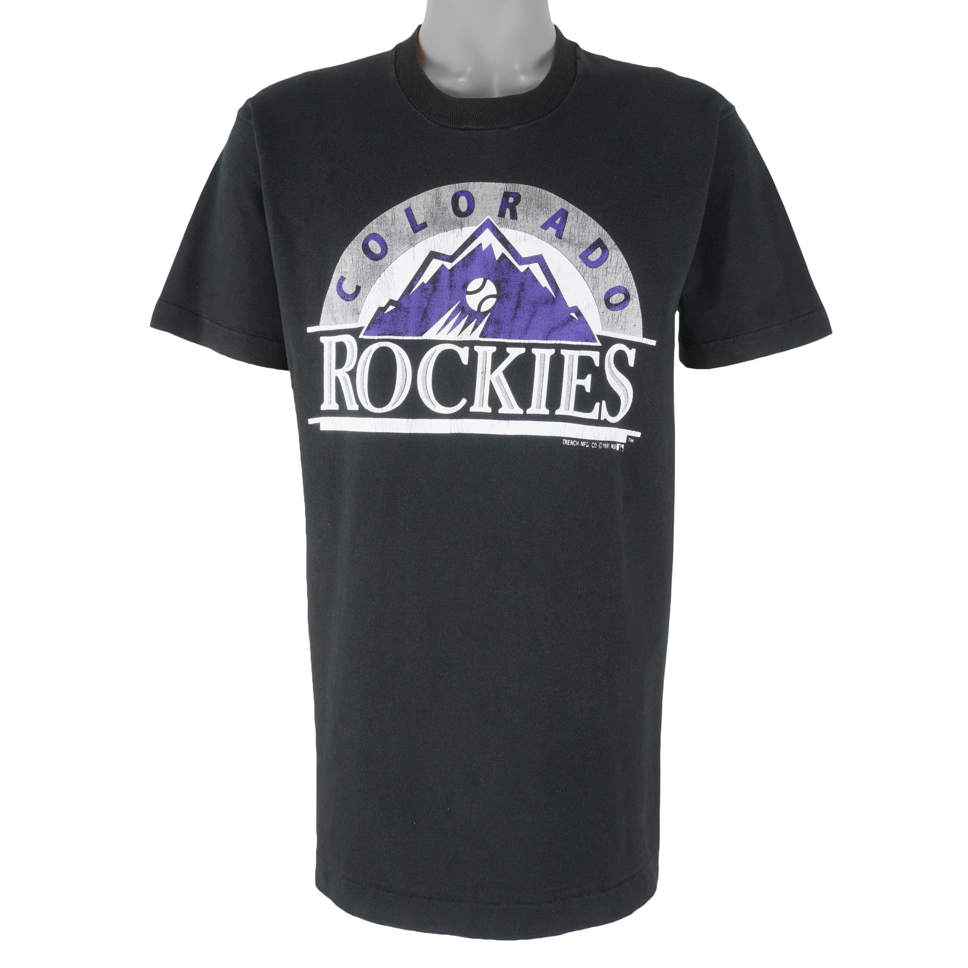 MLB (Trench) - Colorado Rockies Single Stitch Baseball T-Shirt 1991 Large Vintage Retro 