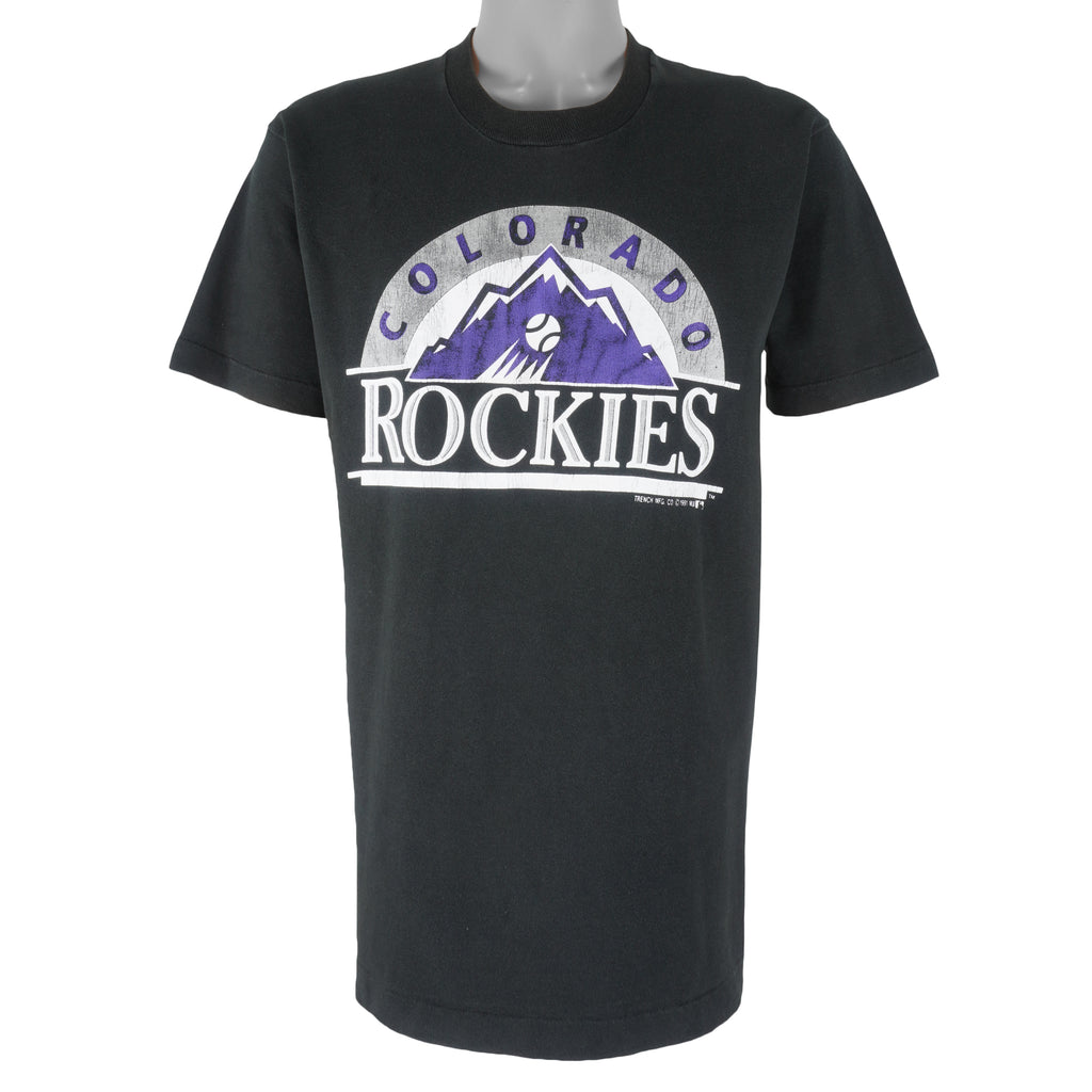 MLB (Trench) - Colorado Rockies Single Stitch Baseball T-Shirt 1991 Large Vintage Retro 