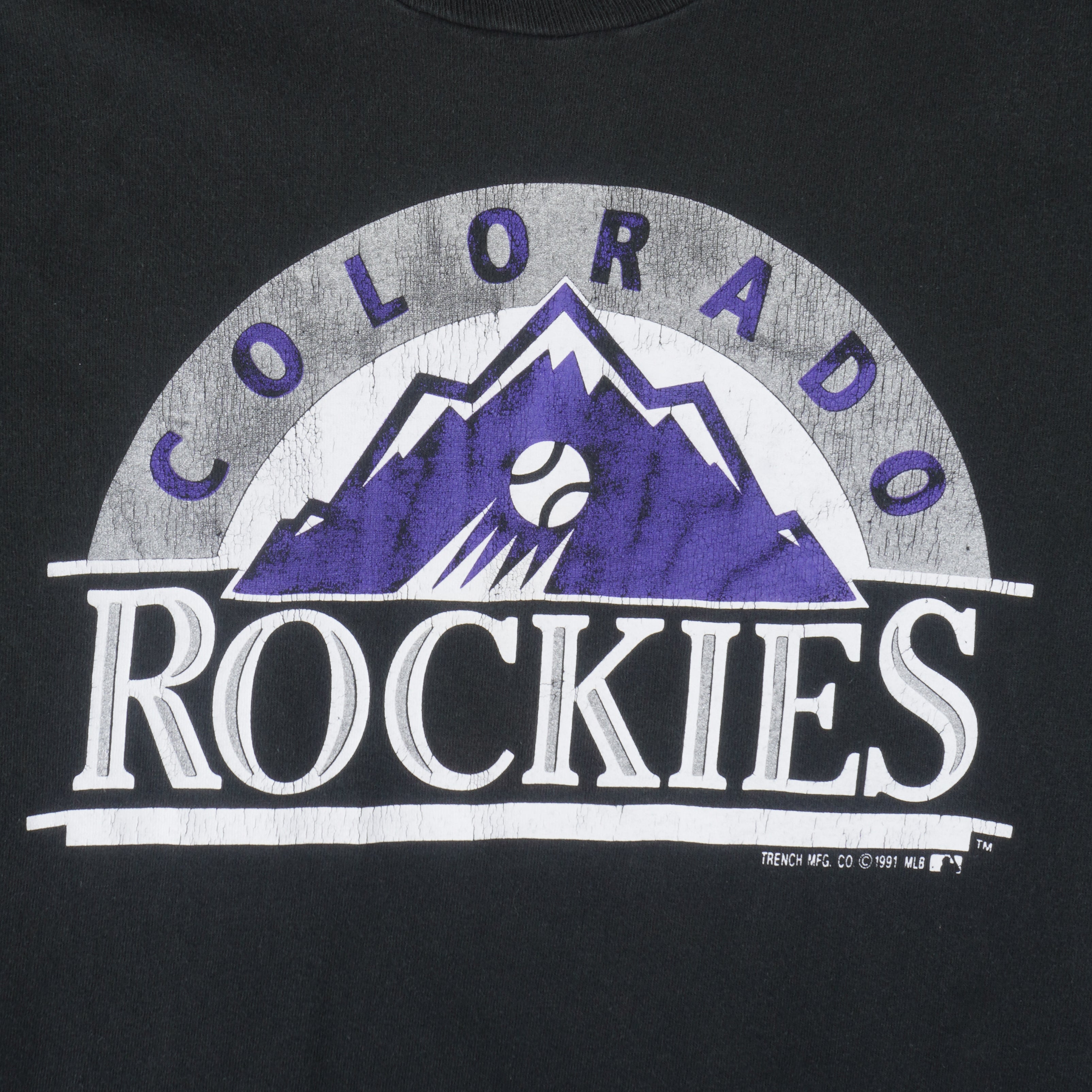 MLB (Trench) - Colorado Rockies Single Stitch Baseball T-Shirt 1991 Large Vintage Retro 