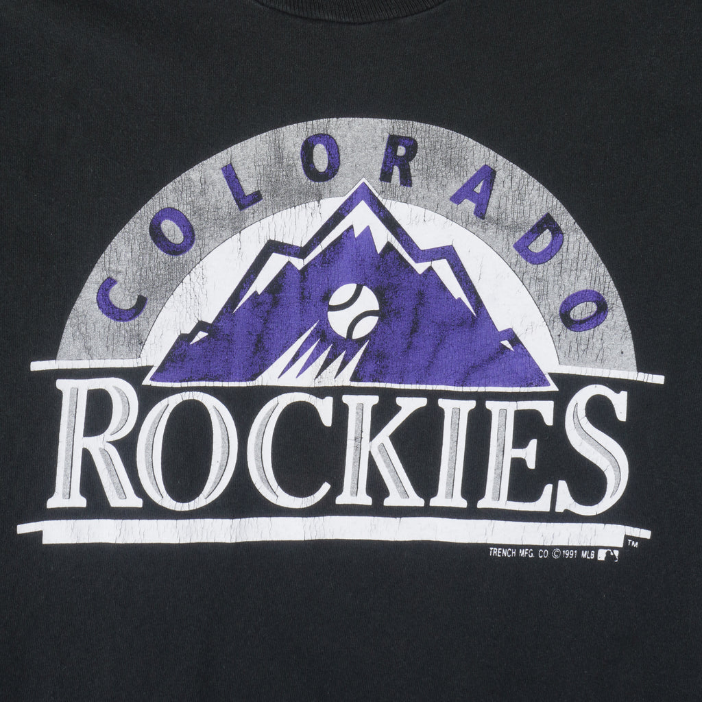 MLB (Trench) - Colorado Rockies Single Stitch Baseball T-Shirt 1991 Large Vintage Retro 