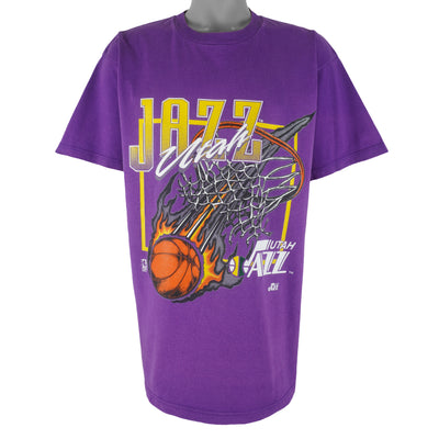 NBA (Competitor) - Utah Jazz Basketball Hoop & Net T-Shirt 1990s X-Large