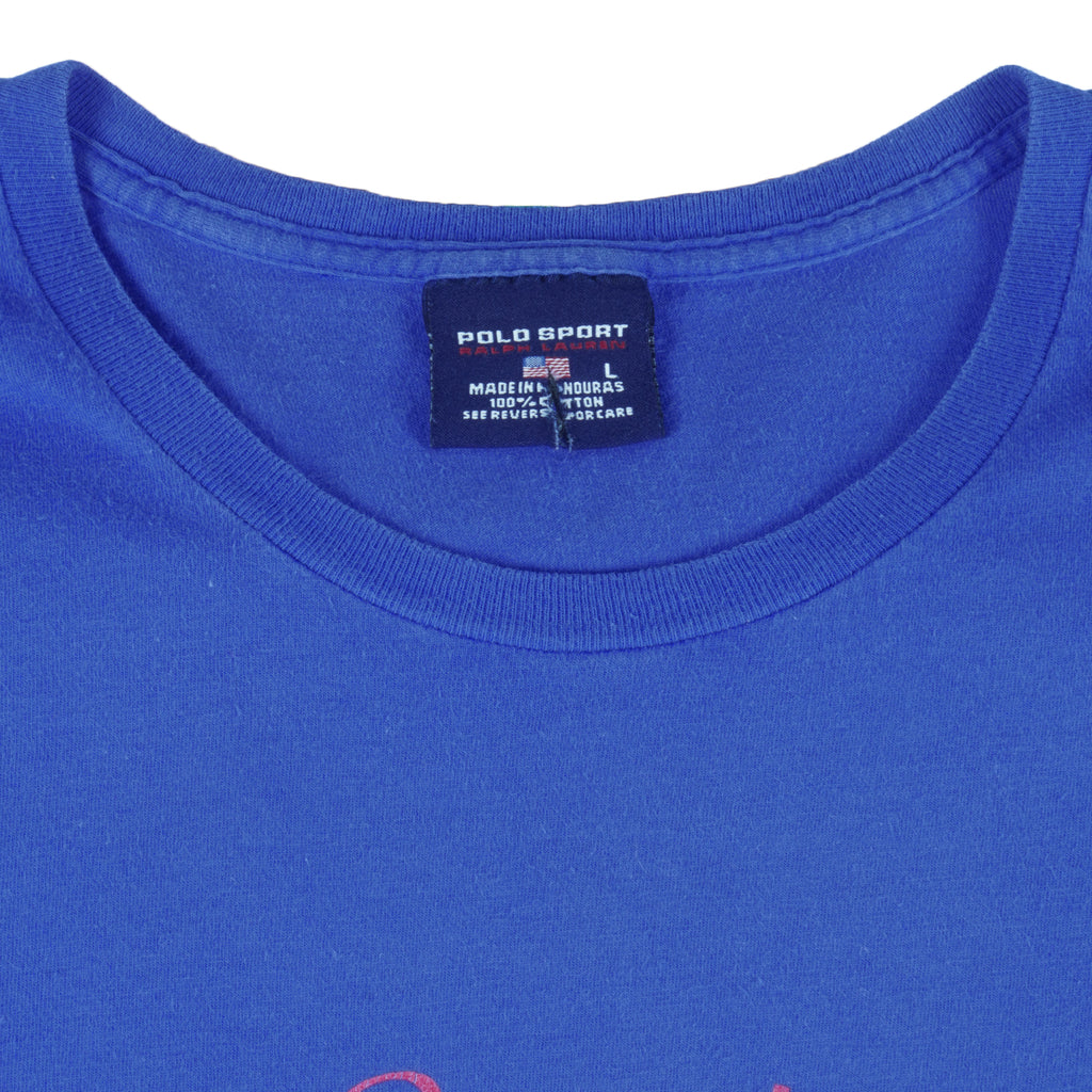 Ralph Lauren (Polo Sport) - Blue Wave Single Stitch T-Shirt  1990s Large Vintage Retro