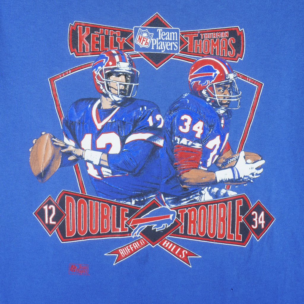 NFL - (Nutmeg) Double Trouble Buffalo Bills Thomas & Kelly T-Shirt 1990s Medium Vintage Retro Football