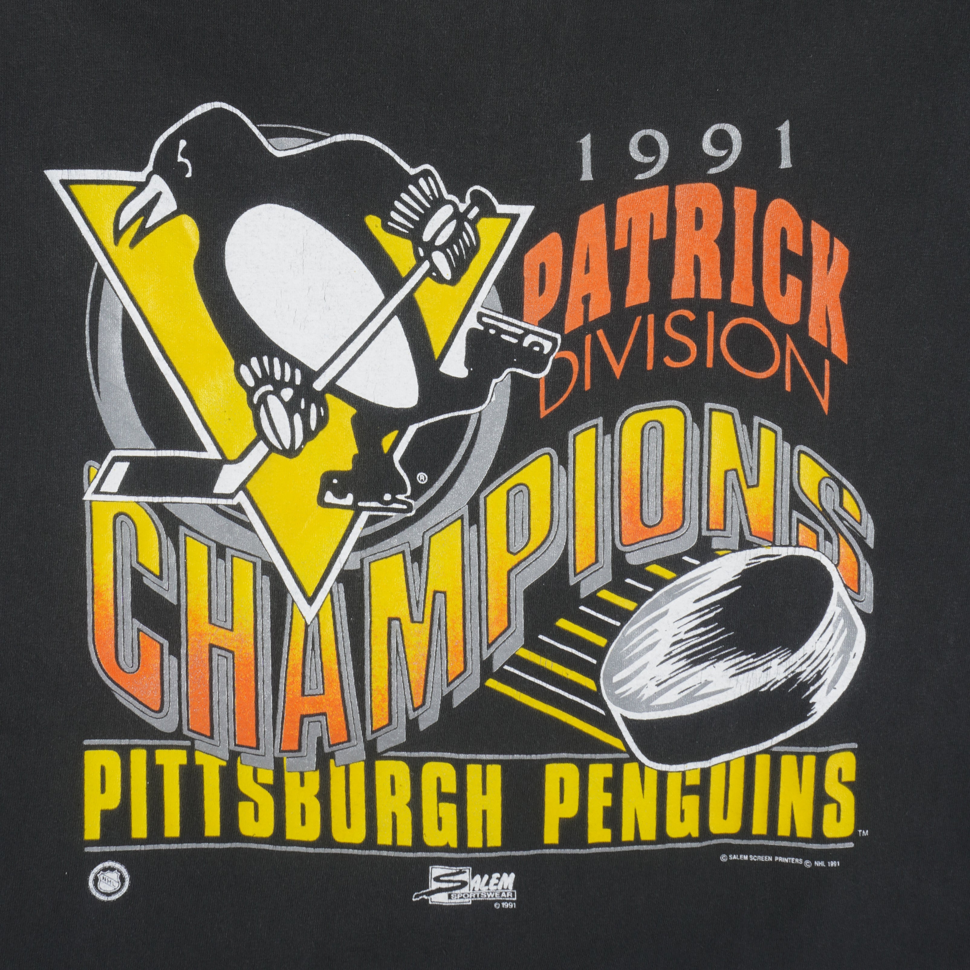 NHL (Salem) - Champions Pittsburgh Penguins Single Stitch T-Shirt 1991 X-Large Vintage Retro Hockey
