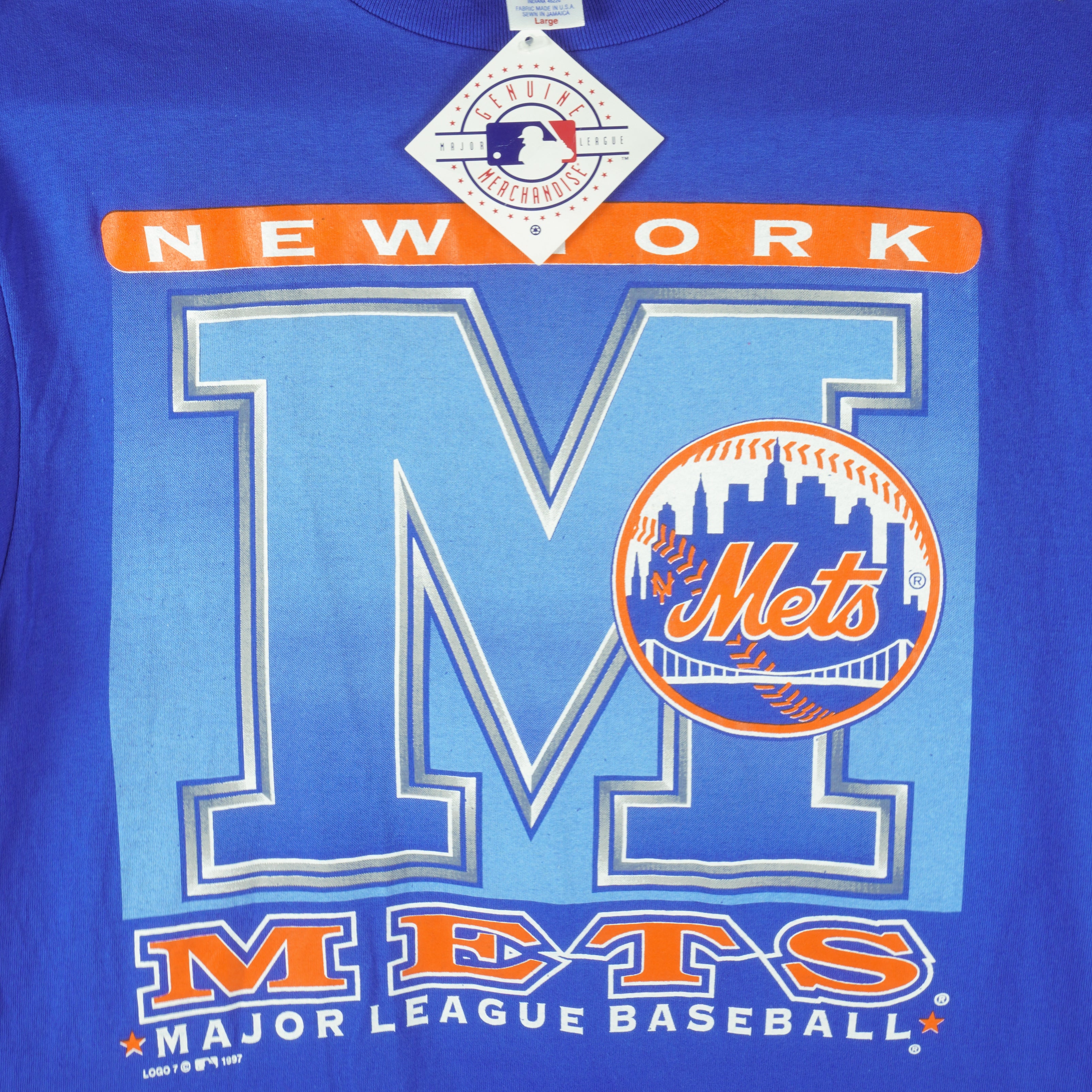 MLB (Logo 7) - New York Mets Crew Neck T-Shirt 1997 Large Vintage Retro Baseball