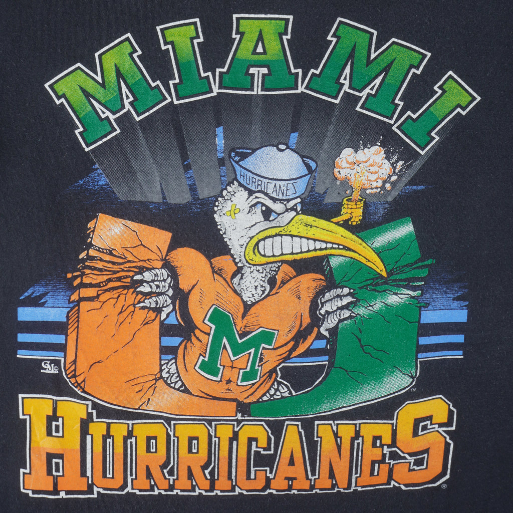 NCAA (Delta) - Miami Hurricanes Single Stitch T-Shirt 1990s Large Vintage Retro Football College