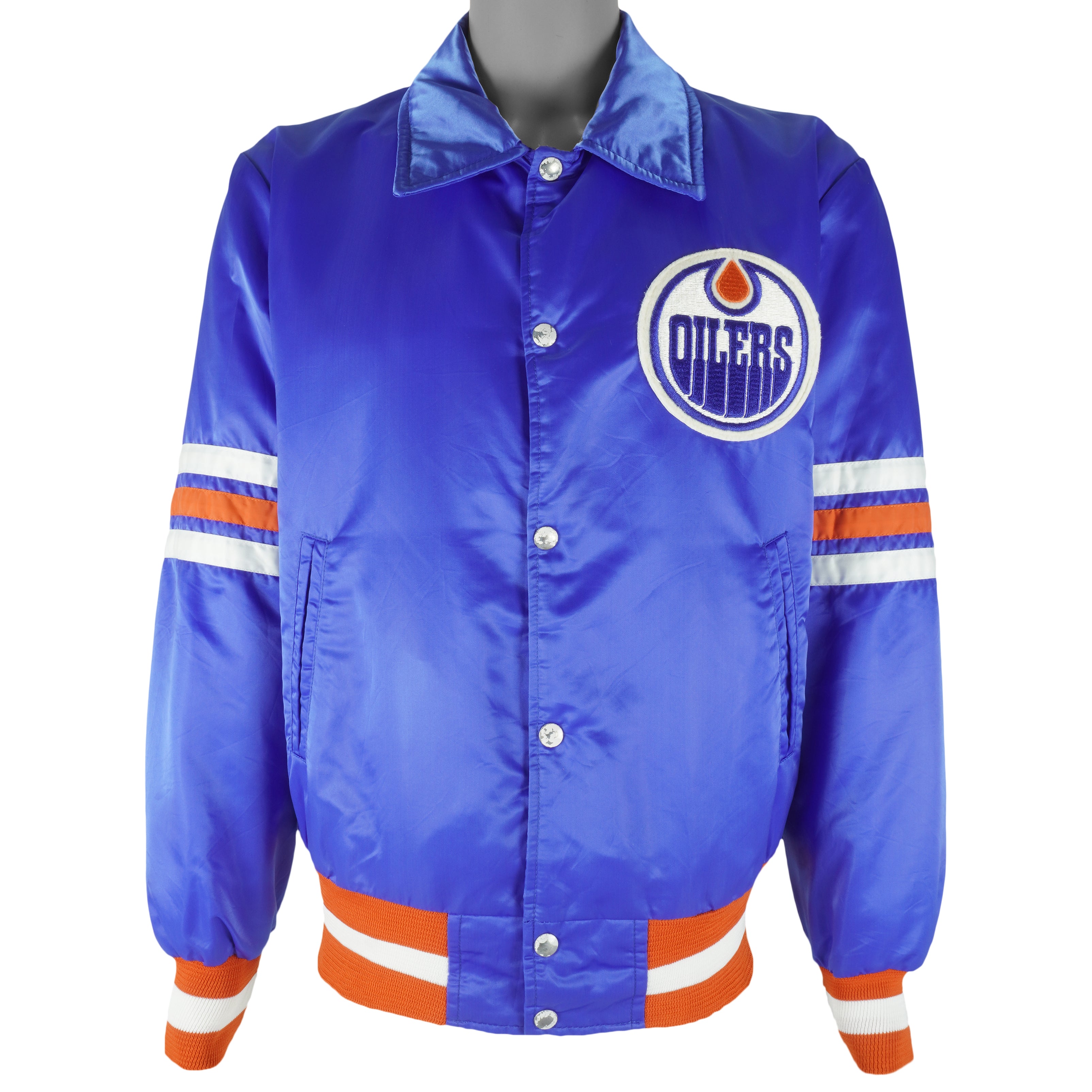 NHL (Chain) - Edmonton Oilers Satin Jacket 1990 Large Vintage Retro Hockey