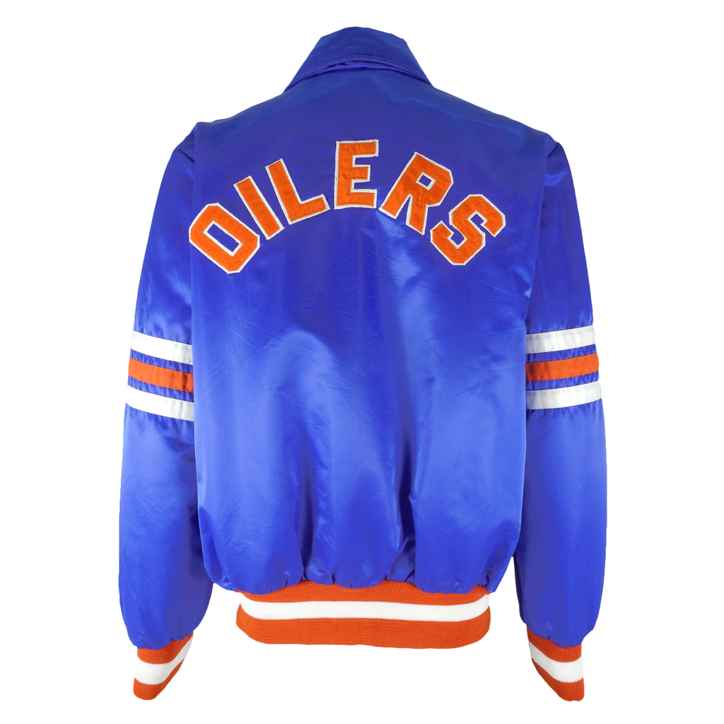 NHL (Chain) - Edmonton Oilers Satin Jacket 1990 Large Vintage Retro Hockey