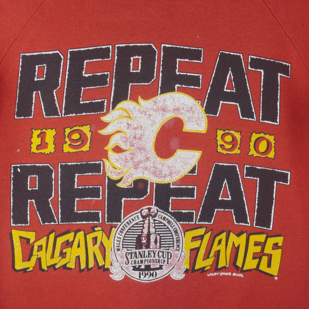 NHL (Woody Sports)- Calgary Flames Sweatshirt 1990 Medium Vintage Retro Hockey